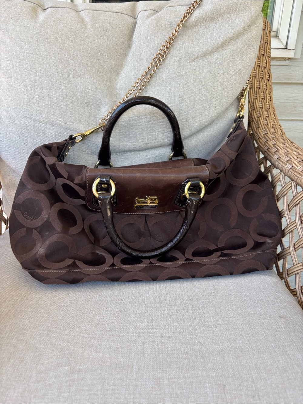 Coach Madison Op Art M0826-12943 Black lavender Satchel Purse Handbag
